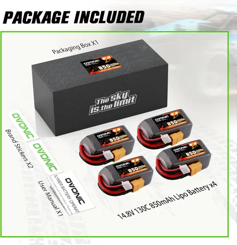 Miniatura 6 de OVONIC 130C 4S 850mah Lipo Batería 14.8V Pack con XT60 Plug para FPV Racing
