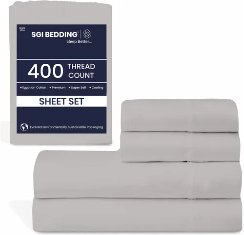 Miniatura 24 de SGI - Juego de sábanas tamaño individual de 400 hilos de 100 % algodón egipcio, ultra suave, transpirable, bolsillo profundo, 15 ajustadas