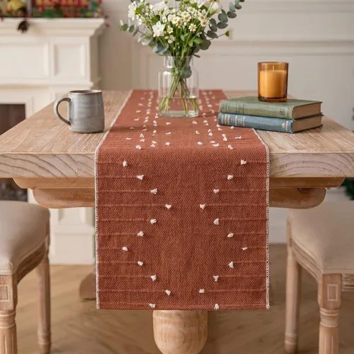 Miniatura 12 de Artoid Mode Camino de mesa tejido de algodón rústico verde militar, decoración de mesa de comedor para decoración de fiesta del hogar, 12 x 36