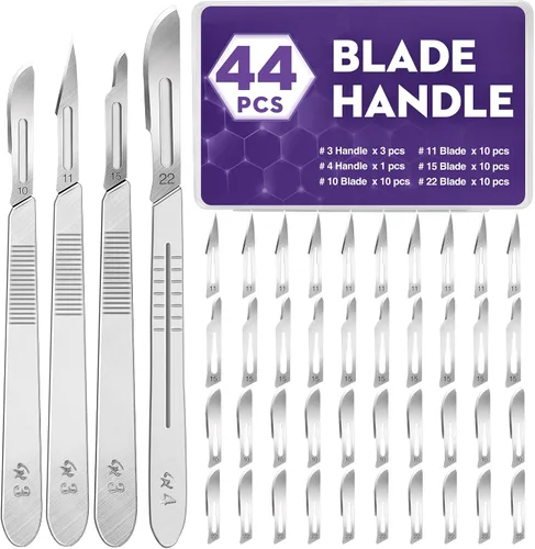 44 piezas 40 hojas para bisturí con bisturíes quirúrgicos estériles #10#11#15#22, incluyendo cuatro mangos, hojas de laboratorio - Cuchillos de 44