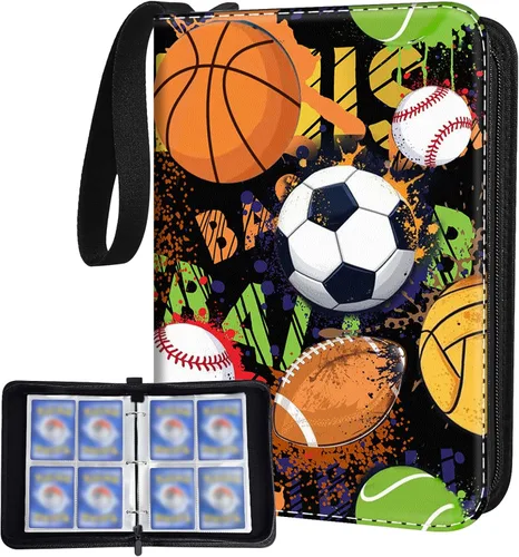 Carpeta de tarjetas deportivas Bebomne con 480 bolsillos y 60 fundas extraíbles, álbum portátil para coleccionar y organizar tarjetas de deportes,