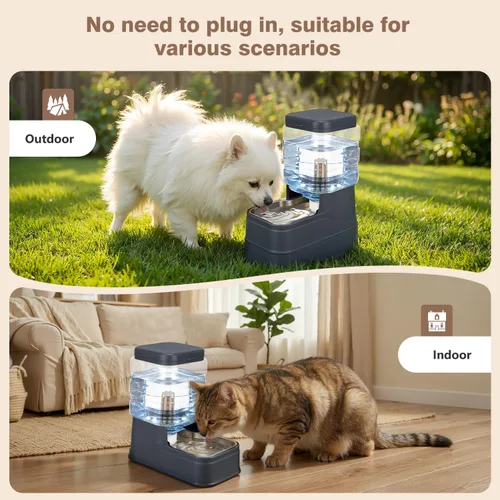 Miniatura 9 de Dispensador automático de agua para perros de 1.1 galones, comedero por gravedad para gatos con cuenco de acero inoxidable, cuencos elevados