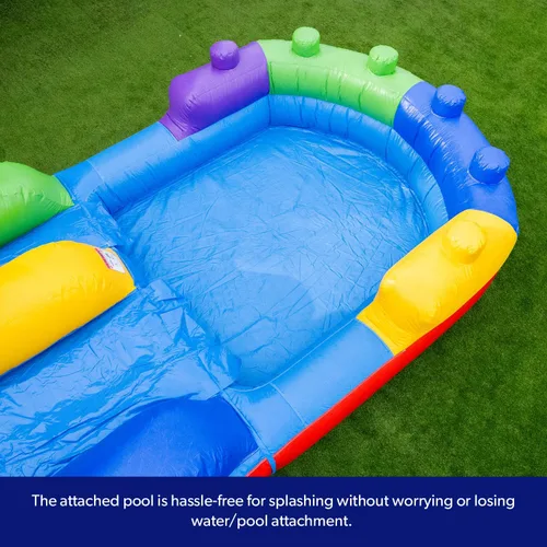 Miniatura 4 de HeroKiddo Tobogán acuático inflable de 16 pies de alto con piscina y soplador acoplables, PVC de grado comercial de 26 pies de largo, tobogán húmedo