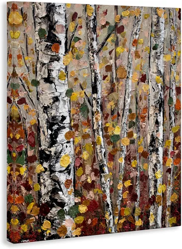 Miniatura 3 de Stupell Industries "Hojas abstractas de árboles de abedul de otoño", arte en lienzo, 16 x 20 pulgadas, fácil de colgar y resistente, fabricado