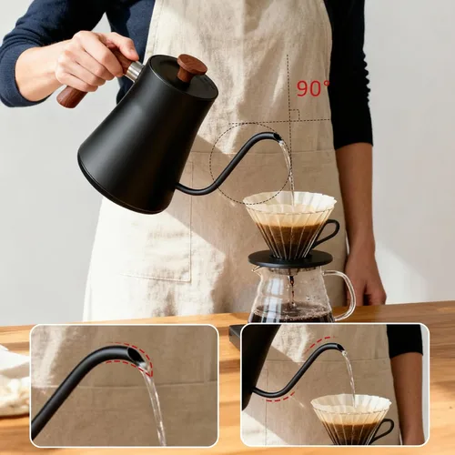 Miniatura 3 de Hervidor eléctrico de cuello de cisne con control de temperatura, hervidor de café vertido de 0.9 L, hervir rápido de 1200 W, interior de acero Negro