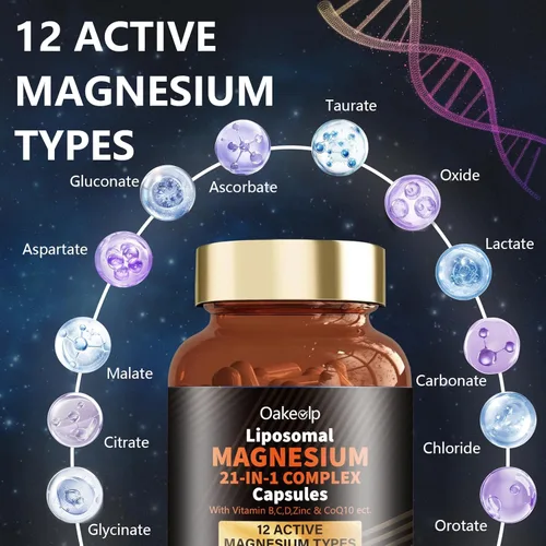 Miniatura 3 de 2 Paquetes de Cápsulas de Complejo de Magnesio Liposomal con 12 Tipos Activos 1400mg (Glicinato, Citrato, Malato, etc.) - con Vitamina D3, B6, B12