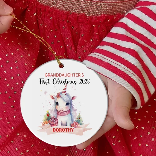 Miniatura 4 de Adorno personalizado de primera Navidad para nieta 2023, adorno de unicornio, personalizado para bebé, regalos de nieta, recuerdo de bebé