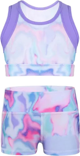 Traje de baño deportivo sin mangas con pantalones cortos para entrenamiento y fitness para niñas y niñas
