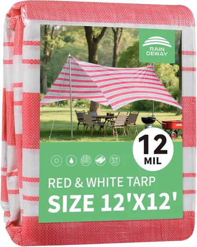 Miniatura 24 de RAINDEWAY Lona blanca resistente de 12 mil de 12 x 20 pies, resistente a los rayos UV, impermeable, resistente a la intemperie, con ojales de metal