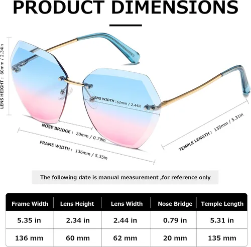 Miniatura 4 de AEVOGUE - Los lentes de sol para mujer, sin bordes, lentes de corte de diamante, de tamaño grande (AE0534)