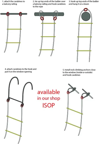 Miniatura 4 de ISOP Escalera de cuerda de emergencia de 3 a 4 pisos para casas de 32 pies, resistente al fuego, escalera de seguridad única con ganchos, cable