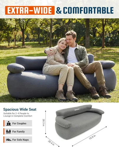 Miniatura 5 de KingCamp - Sofá inflable doble para campamento, portátil, plegable, ecológico, con forro de PVC, tumbona de aire para 2 personas con bomba de pie