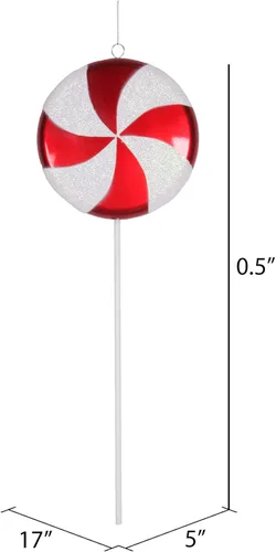 Miniatura 2 de Vickerman Adorno navideño de piruleta de caramelo rojo y blanco de 17