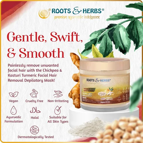 Miniatura 3 de Chickpea & Kasturi Turmeric - Polvo de depilación facial para hombres y mujeres, mentón, mandíbula y labios superiores, máscara depiladora