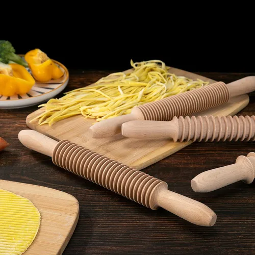 Miniatura 7 de Lápiz rodante de madera de haya de 7mm para pasta Fettuccine, cortador de tallarines, rodillo de rejilla de fideos, cortador de masa, lápiz rodante