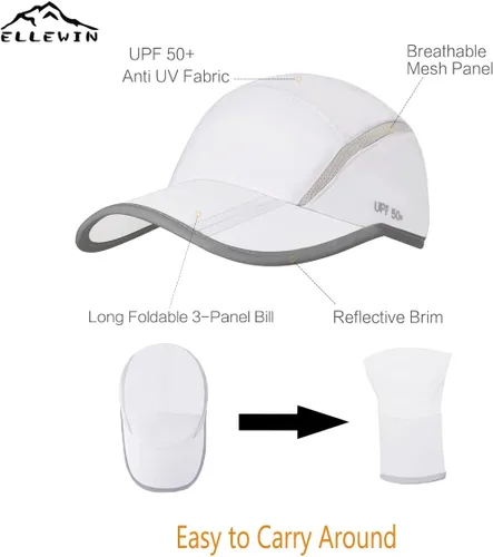 Miniatura 15 de ELLEWIN Gorra de béisbol unisex UPF 50 sin estructura, con pico grande y plegable