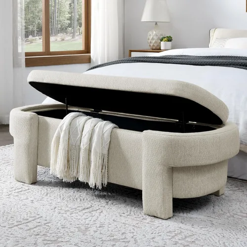 Miniatura 9 de Polibi Banco tapizado con gran espacio de almacenamiento, banco otomano de almacenamiento para el extremo de la cama, para sala de estar, entrada