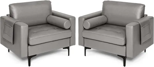 Miniatura 22 de Giantex Sofá individual, silla decorativa, sillón con cojín cómodo, bolsillos para revistas, sala de estar, silla de ocio tapizada para dormitorio