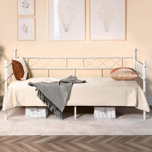 Miniatura 8 de Marco de Cama Diurna Tamaño Twin, Cama Diurna Marco de Cama Diurna de Metal Negro con Cabecero, Base de Plataforma de Colchón que Reemplaza