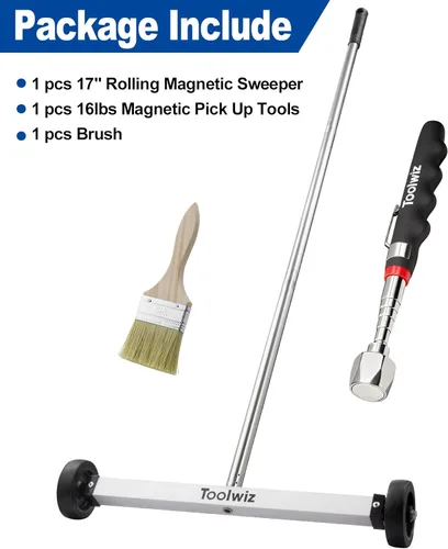 Miniatura 7 de Toolwiz Barredora magnética rodante de 17 pulgadas, 8.8 libras, con herramientas magnéticas telescópicas de 16 libras, barredora ligera con ruedas