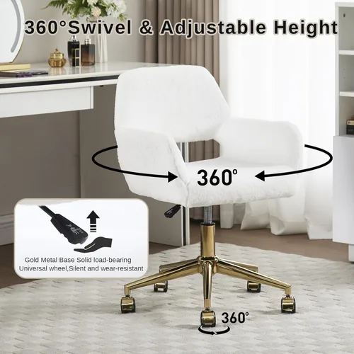 Miniatura 7 de HENGJIANYI Silla de escritorio giratoria de piel sintética, moderna silla de tocador de maquillaje esponjosa, sillón de altura ajustable con base