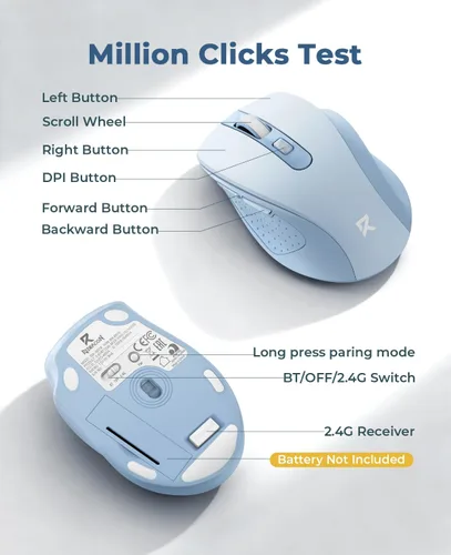 Miniatura 8 de Redragon Mouse inalámbrico para laptop, mouse Bluetooth (BT5.0/3.0 y 2.4G) con 5 niveles de 4000 DPI, mouse inalámbrico silencioso para computadora