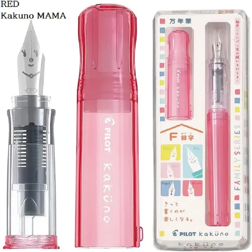 Miniatura 2 de Pilot - Pluma estilográfica Kakuno Family Series Kakuno Mama, punta fina roja transparente FKA-1SR-KMR-F con adhesivo Kanji LOVE de 5.15 x 0.59 x