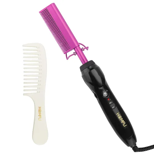 Peine Caliente Eléctrico Alisador de Cabello Peine de Prensado con Calor Plancha Plana Rizadora Cepillo Alisador de Cabello para Negro Natural,