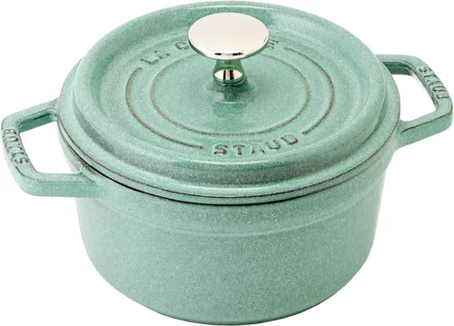 Staub 40508-400 Pico Cocotte redondo, verde salvia, 6.3 pulgadas (6.3 in), pequeña, doble mano, olla esmaltada fundida, compatible con inducción,