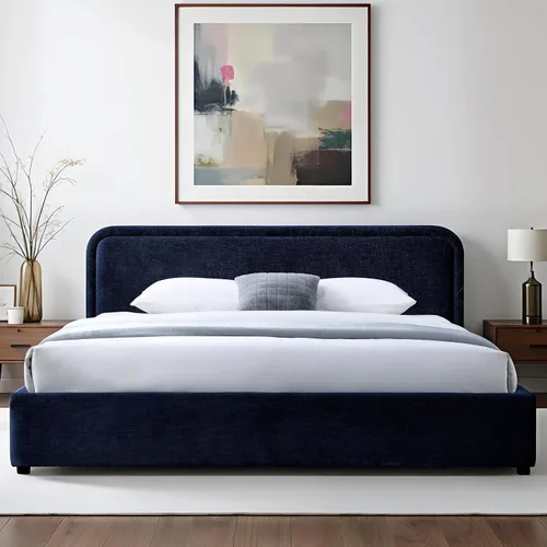 Miniatura 21 de Chloe - Cama de plataforma tapizada No requiere somier (borde negro, marco de cama queen)