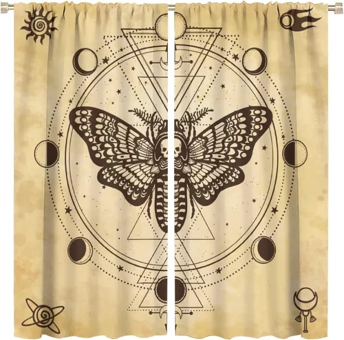 Cortinas de polilla de la muerte, estilo bohemio, gótico, con calavera, fantasía, mágica, color negro y blanco, para dormitorio, decoración del