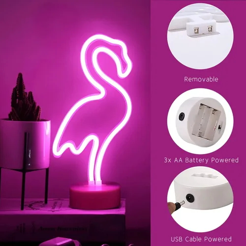 Miniatura 8 de Luz de neón con base de neón, luces de noche, decoración de pared, decoración del hogar, luz led Flamingo 2