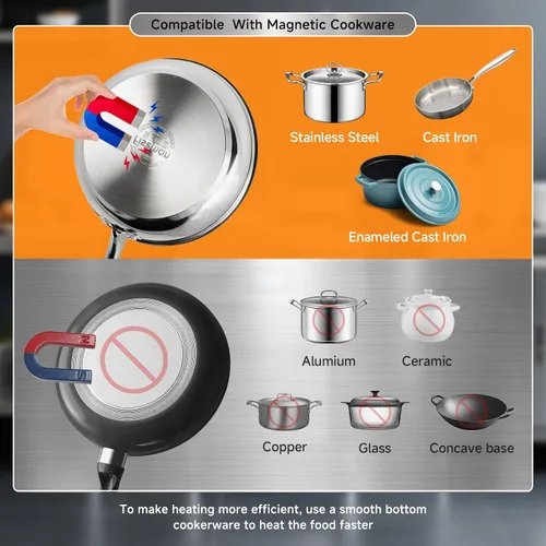 Miniatura 7 de AMZCHEF Placa de cocción de inducción comercial, quemador de encimera de 1800 W con 18 ajustes de potencia y temperatura, doble IGBT, temporizador