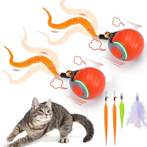Miniatura 10 de BABORUI Pelota de juguete interactiva para gatos, juguetes interactivos automáticos para gatos de interior con 3 colas, 2 velocidades, juguetes