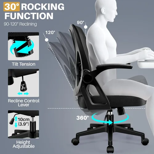 Miniatura 7 de FelixKing Silla de oficina – Silla de escritorio ergonómica de malla transpirable con ruedas y soporte lumbar, sillas de oficina con reposabrazos