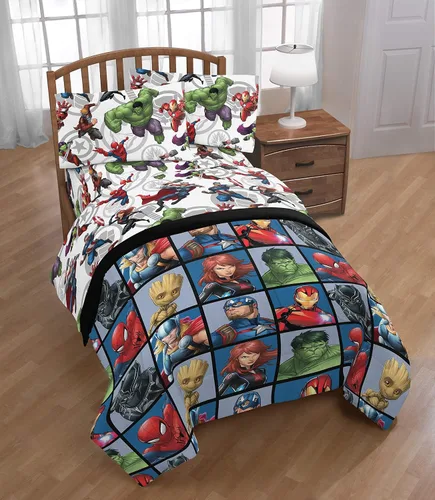 Miniatura 7 de Jay Franco Marvel Avengers Team - Juego de cama Full de 5 piezas - Incluye edredón y juego de sábanas - Poliéster súper suave resistente a la Azul