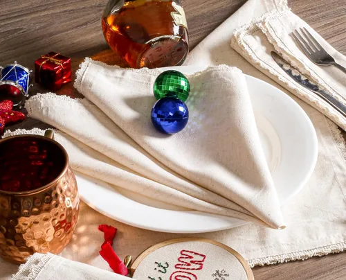 Miniatura 6 de Lightnpro - Juego de 6 servilletas de algodón con dobladillo blanco de 18 x 18 pulgadas, suaves y lavables, elegantes servilletas de mesa