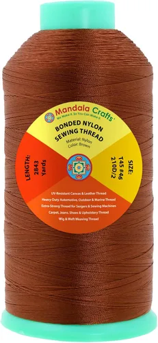 Miniatura 52 de Mandala Crafts - Hilo de nailon para coser cuero, tapicería, mezclilla y para trenzar el pelo; resistente, 1500 yardas, tamaño 69 T70 Marrón