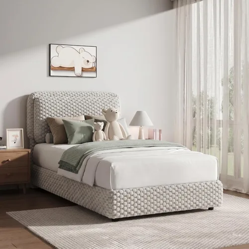 REVOMINCA Marco de cama tamaño individual, marco de cama de nube con 2 cabeceras de almohada suaves, marco de cama tapizado de felpa de piel