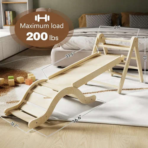 Miniatura 12 de doowroodni Juego de triángulo Pikler 7en1 Juguetes de escalada para niños pequeños de interior Juguetes de escalada plegables para bebés de madera