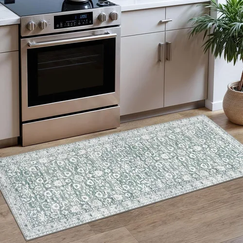 Miniatura 71 de Lansny Alfombra bohemia de 2 x 3 pulgadas, lavable, color negro, azul marino, floral, alfombra de cocina, alfombra de área pequeña de lana