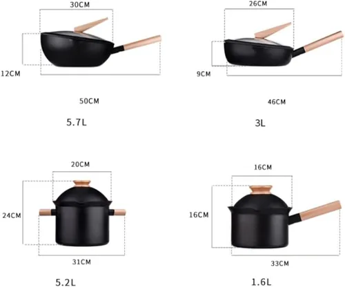 Miniatura 6 de Juego de utensilios de cocina sartén antiadherente cocina cocina comedor bar cocina inducción (color : negro, tamaño: 2 piezas a)
