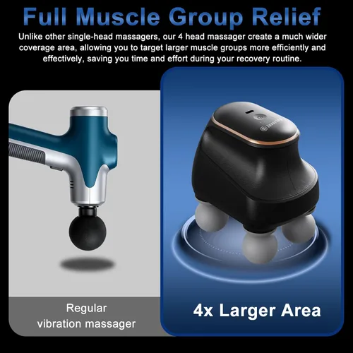 Miniatura 3 de Pistola de masaje de 4 cabezas de tejido profundo, mini pistola de masaje muscular de percusión para aliviar el dolor, masajeador muscular eléctrico