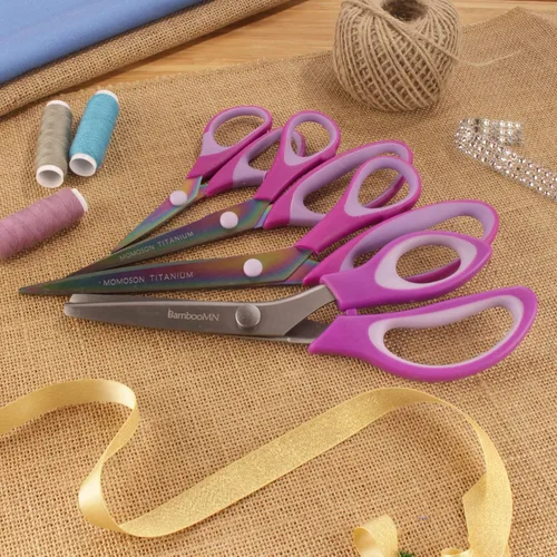 Miniatura 5 de JubileeYarn - Juego de tijeras de titanio Softgrip - Rosado, costura, arte, manualidades, oficina, 1 juego de 4 unidades, color morado 4 piezas