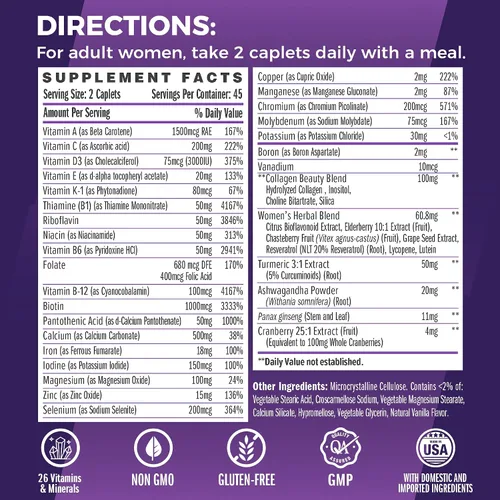 Miniatura 2 de Vitamin World Multivitamínico Ultra 360 para Mujeres, Multivitamínico para Mujeres con Hierbas y Colágeno para Cabello, Piel y Uñas, Suplemento