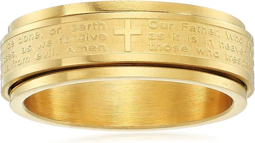 Miniatura 7 de Amazon Essentials Steeltime - Anillo giratorio chapado en oro de 18 quilates para hombre, con oración Our Father (anteriormente Amazon Collection)