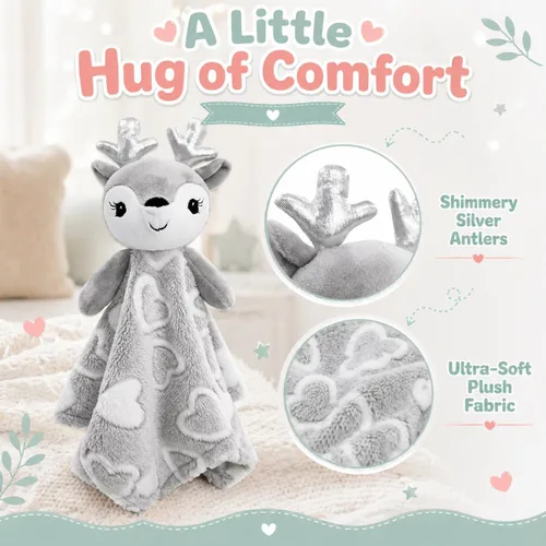 Miniatura 3 de June Garden Cozy Dream Manta de Seguridad de Vellón para Bebé - Mantas para Cuna de Guardería - 15 x 15 pulgadas Lovey - Peluche de Ciervo Relleno