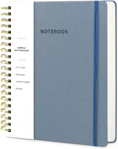 Miniatura 32 de Cuaderno de espiral – Cuaderno grande de tapa dura de 8.5 x 10.98 pulgadas con banda elástica y bolsillo, 180 páginas, diario plano de alambre