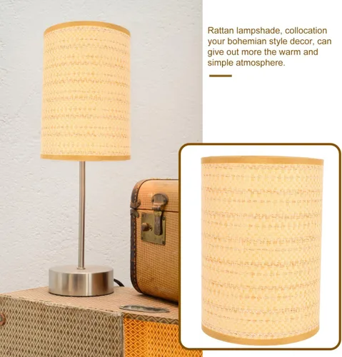 Miniatura 4 de Angoily Juego de 2 pantallas de lámpara de ratán tejidas para lámparas de mesa y pie E27 E14 de 8.07 x 5.51 pulgadas, cubiertas de luz decorativas