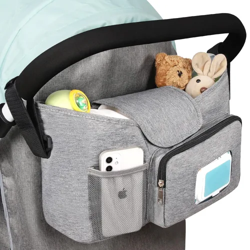 Miniatura 10 de Accmor Organizador universal para cochecito con portavasos aislado, accesorios para bolsa de cochecito, organizador de portavasos para cochecito